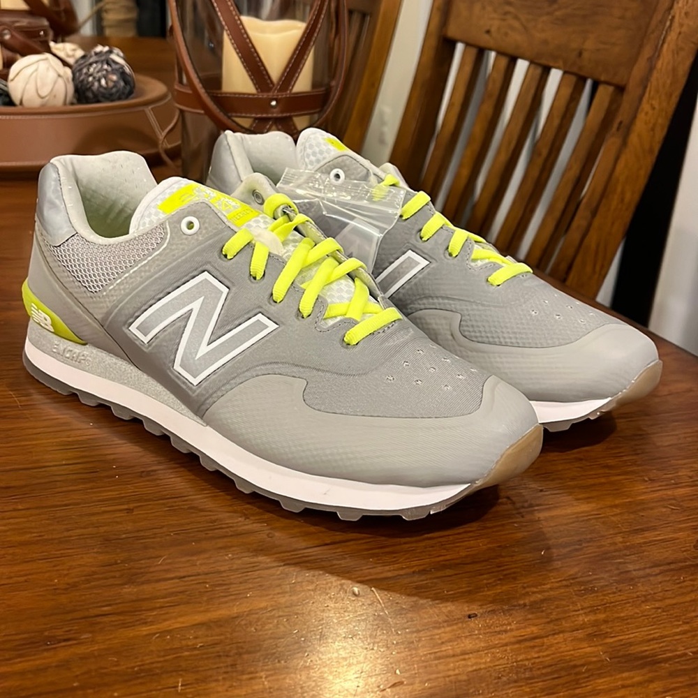 New Balance MTL574AB Shoes Sneakers silver grey neon yellow 574 Mens Size 9.5